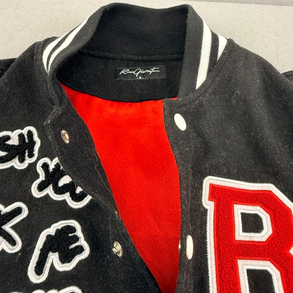 Ricco Gioventu Black "No Joke" Leather Wool Varsity Jacket - Picture 4 of 12